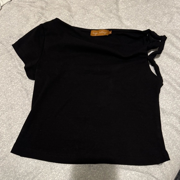 Beige Botany Knit Crop Top Twist Asymmetric Sleeves Medium New - Picture 3 of 9